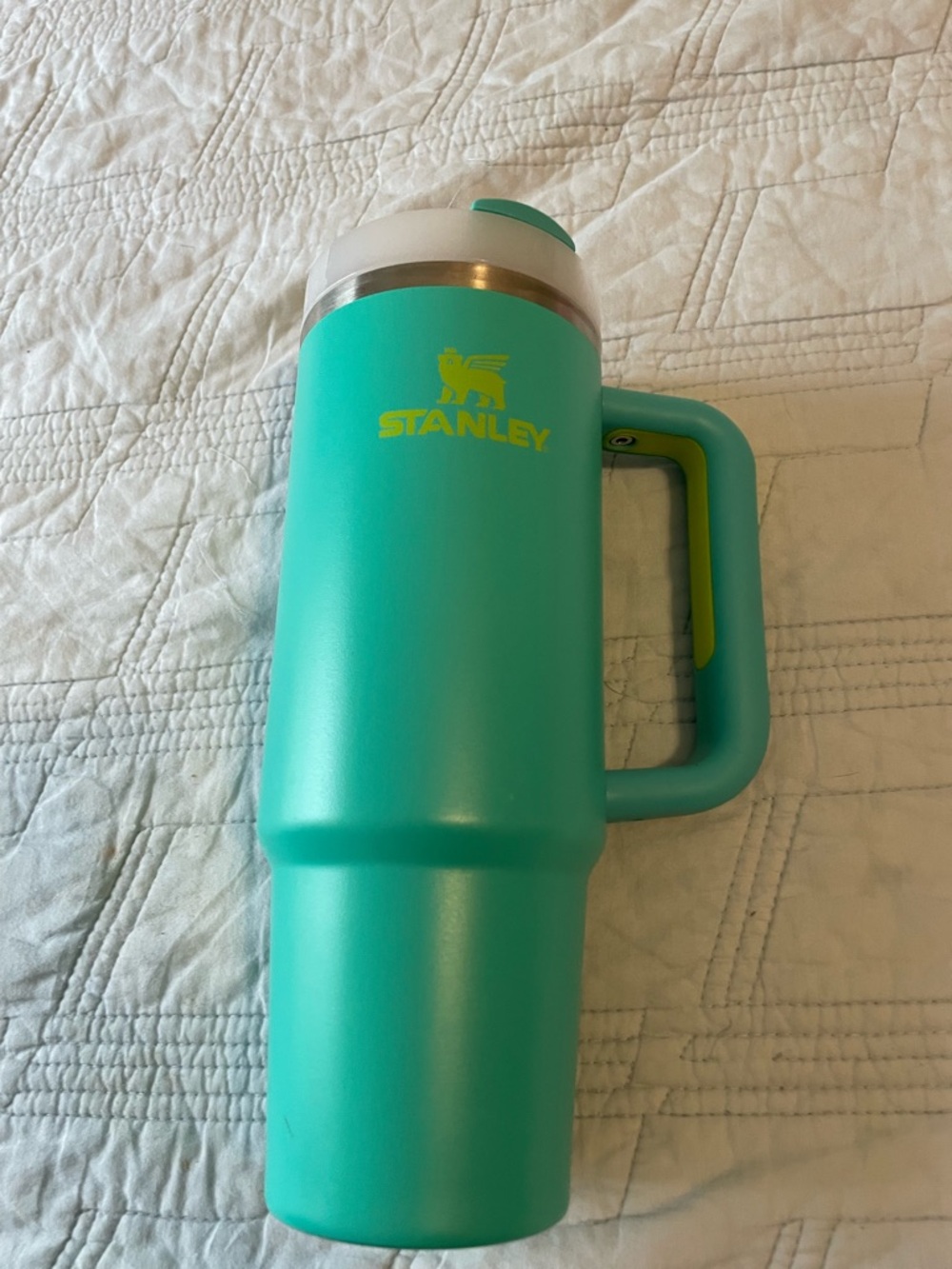 Stanley Turquoise and Lime Travel Mug with Handle